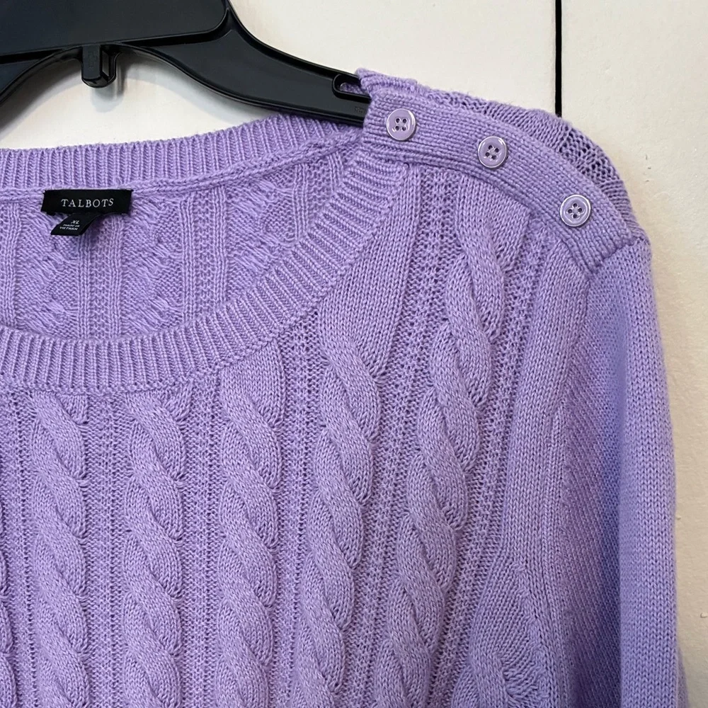 Talbots Lavender Cotton Cable Knit Crewneck Sweater - Picture 1 of 7